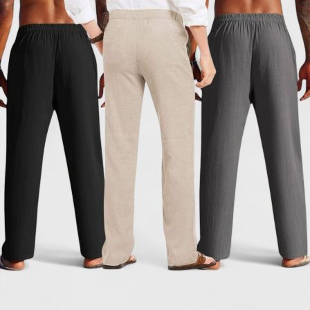 Combo of 3 Linen Loose Fit Men Pant Dark Gray-Light Beige and Black