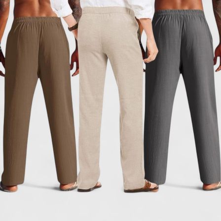 Combo of 3 Linen Loose Fit Men Pant Dark Gray-Light Beige and Brown