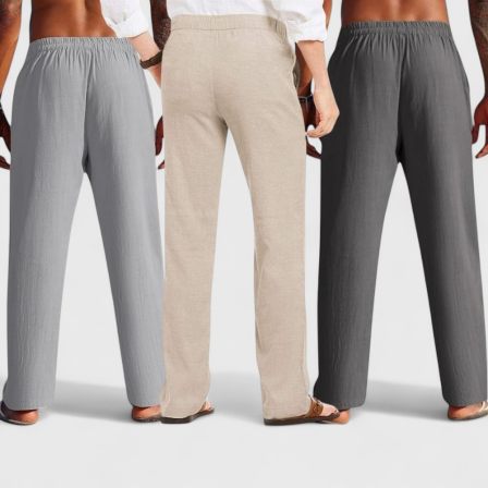 Combo of 3 Linen Loose Fit Men Pant Dark Gray-Light Beige and Gray