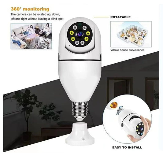 Bulb Camera 360 1080p WiFi Auto Rotation Fish Eye 360 Degree Panoramic Mini Lamp IR CCTV 1080p Home Security…  (Pack of 2)