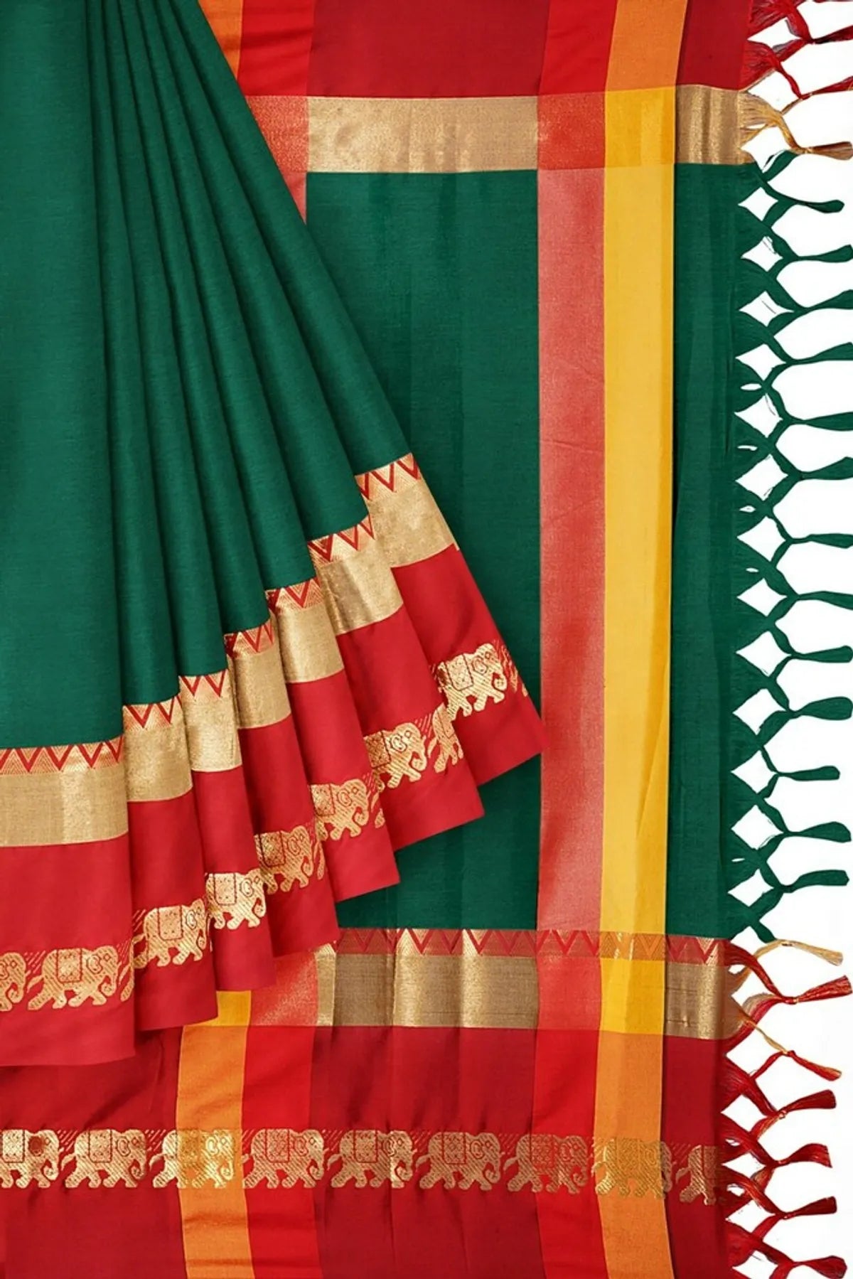 Green & Red  Soft Cotton Silk Auspicious Harmony Saree For Women