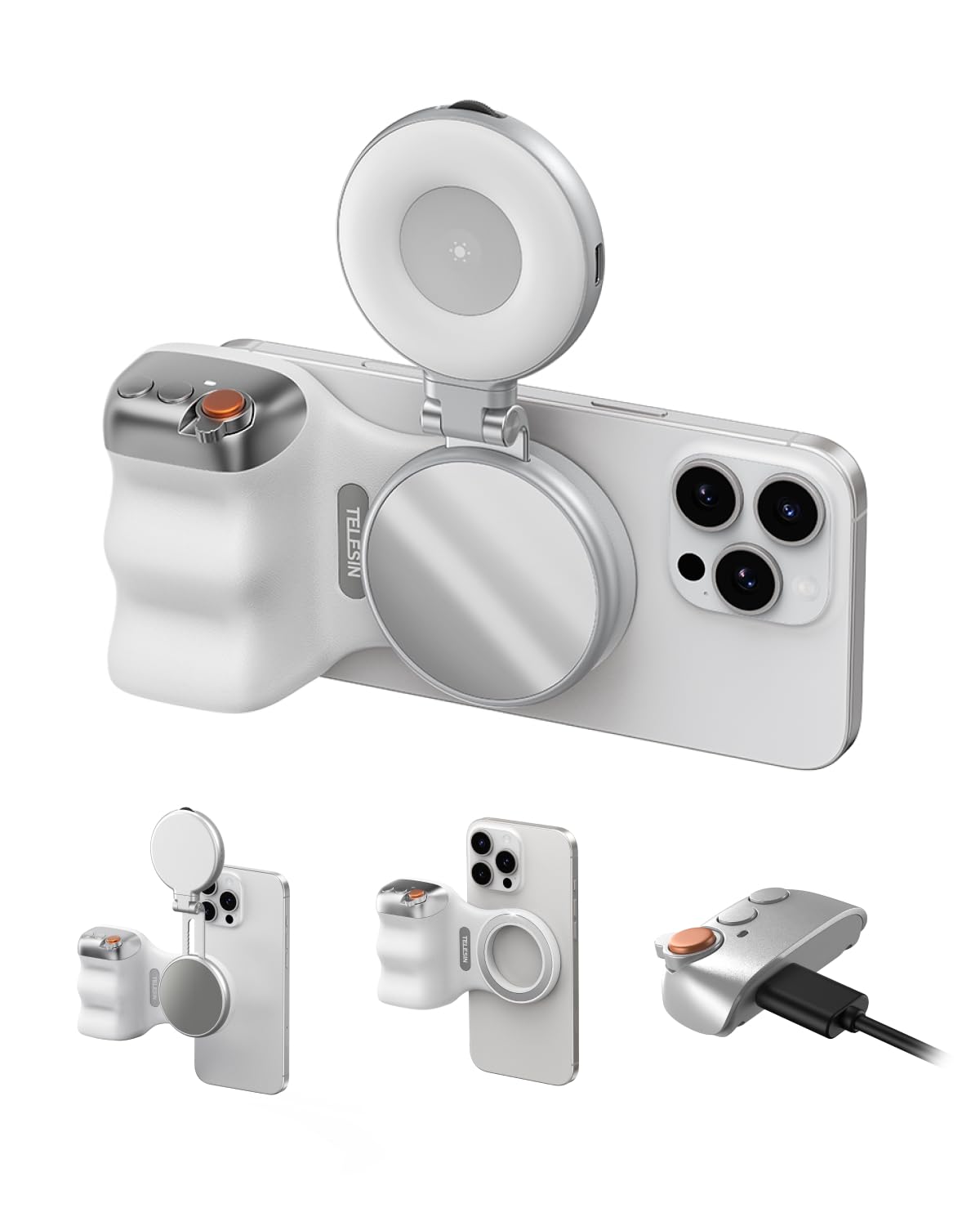 Magnetic Phone Camera Holder + C03 Magnetic Selfie Light (Silver) Kit