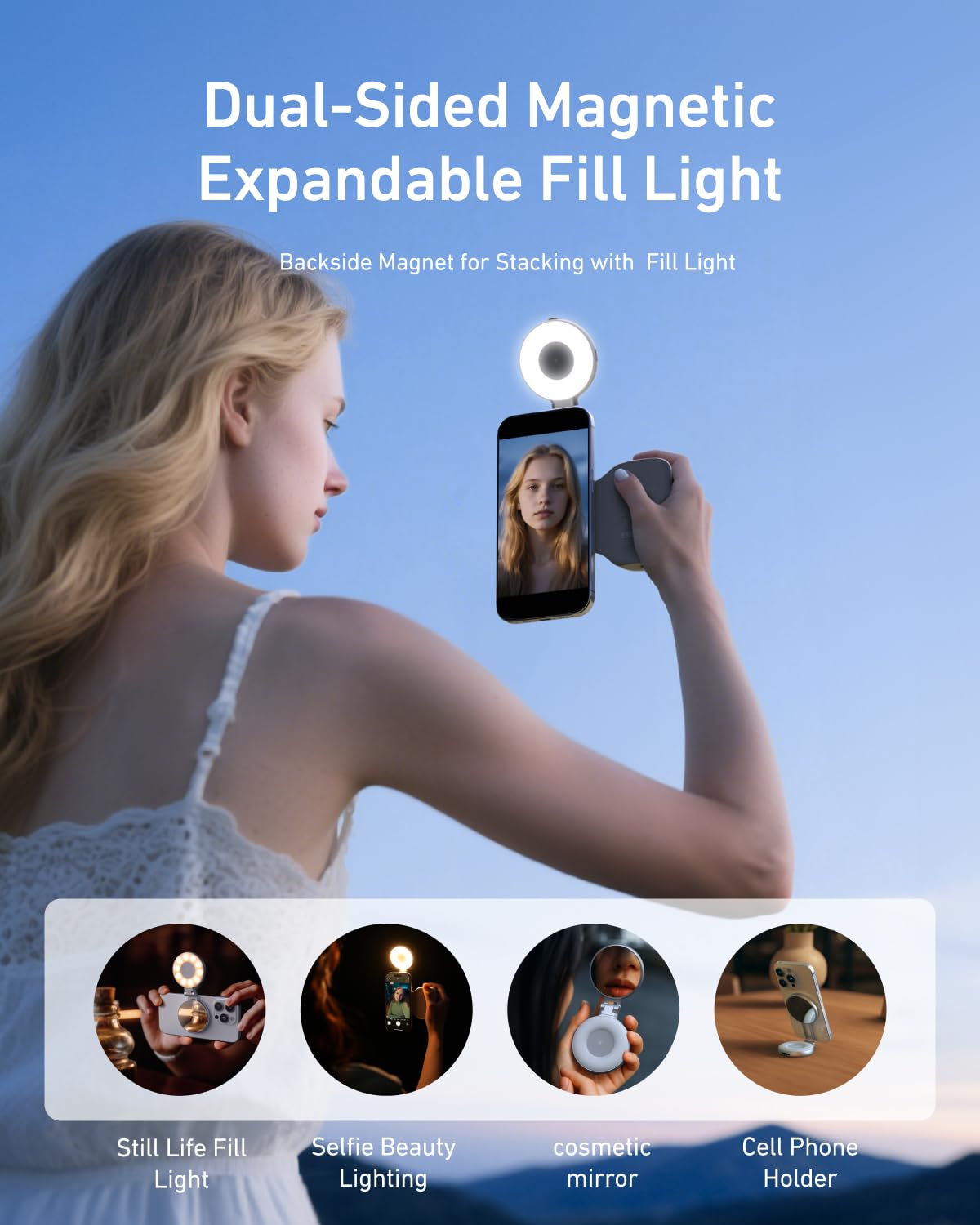 Magnetic Phone Camera Holder + C03 Magnetic Selfie Light (Silver) Kit