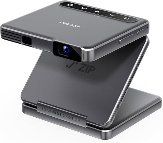 ZIP Projector, Ultra Lightweight 9.8 oz 280 g, Compact Short Focus, Trifold, DLP, 720P, 1080P, Autofocus, Auto Keystone Correction, Mirroring, Bluetooth 5.4 Compatible, Ceiling Projection