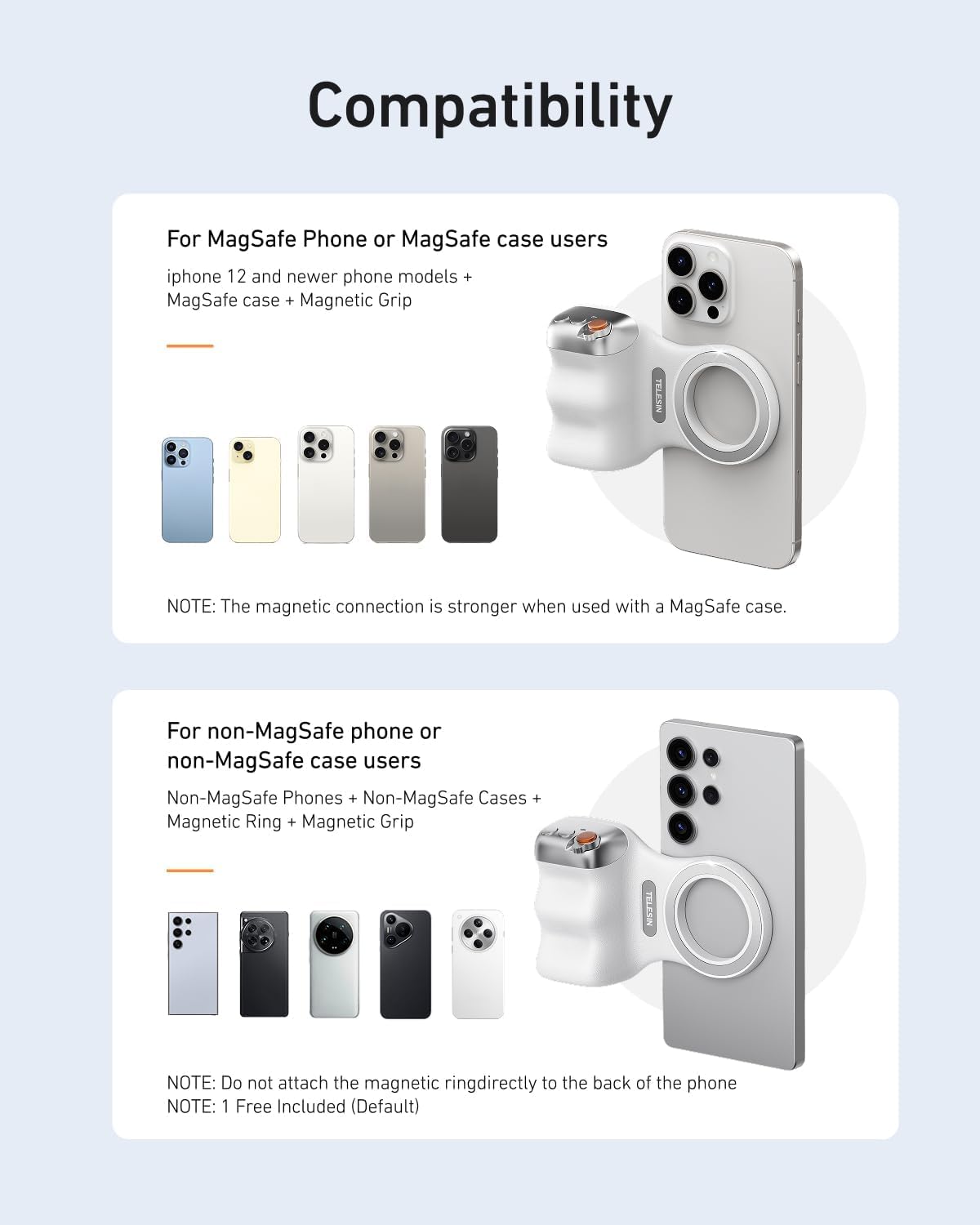 Magnetic Phone Camera Holder + C03 Magnetic Selfie Light (Silver) Kit