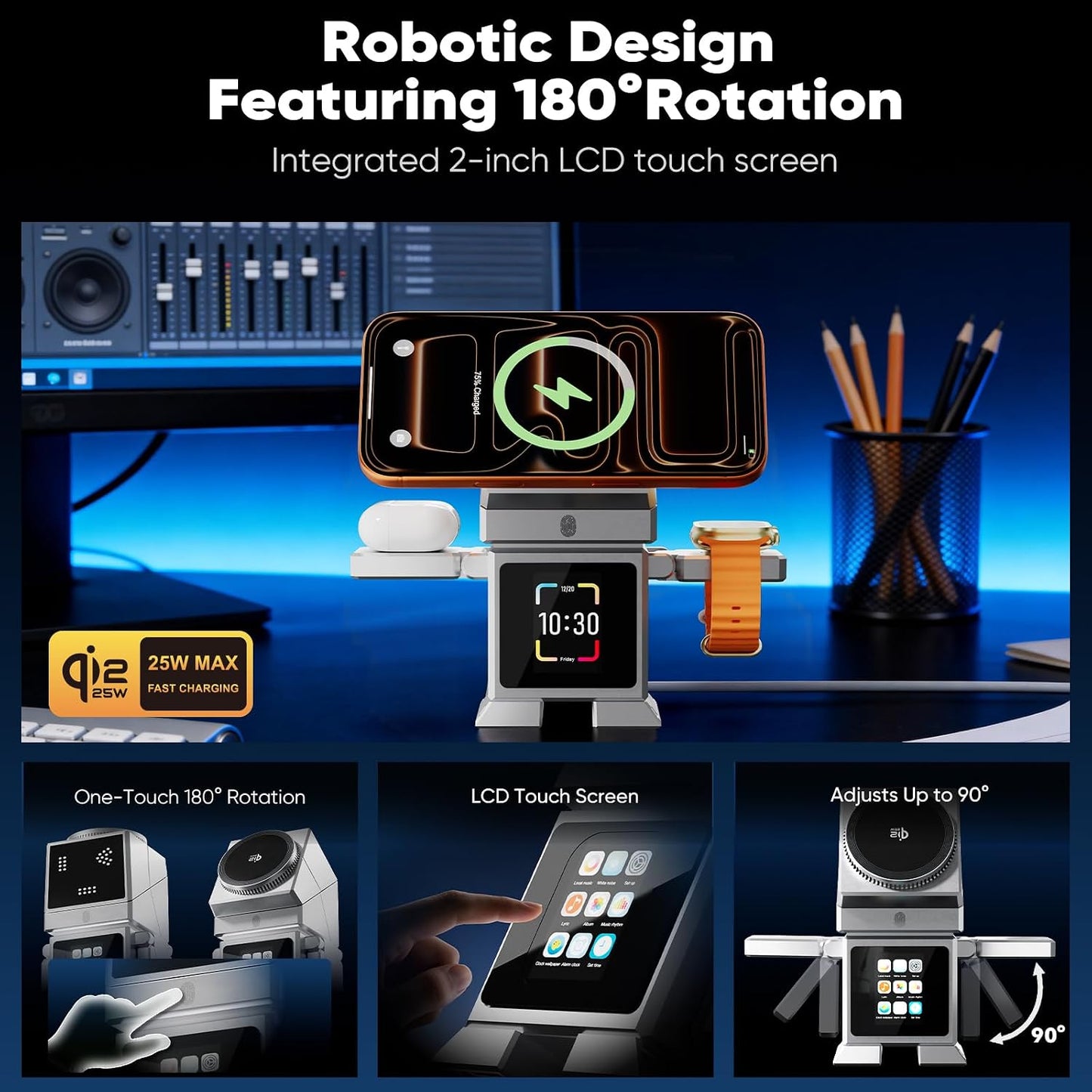 Robot 7-in-1 Magnetic Qi2 25W Charging Station for iPhone/iWatch/AirPods