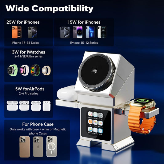 Robot 7-in-1 Magnetic Qi2 25W Charging Station for iPhone/iWatch/AirPods