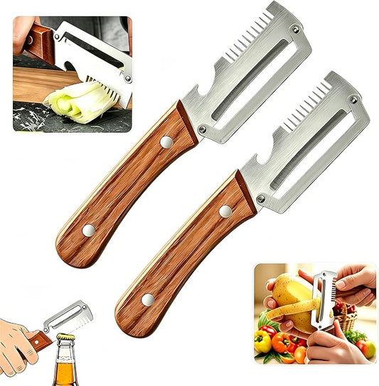 3-in-1 Multifunctional Peeler with Bottle Opener & Wooden Handle