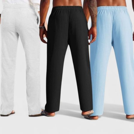 Combo of 3 Linen Loose Fit Men Pant Blue-Black and Light Gray