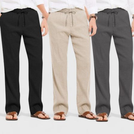Combo of 3 Linen Loose Fit Men Pant Dark Gray-Light Beige and Black