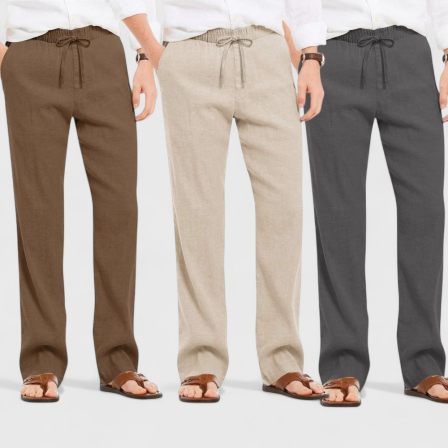 Combo of 3 Linen Loose Fit Men Pant Dark Gray-Light Beige and Brown