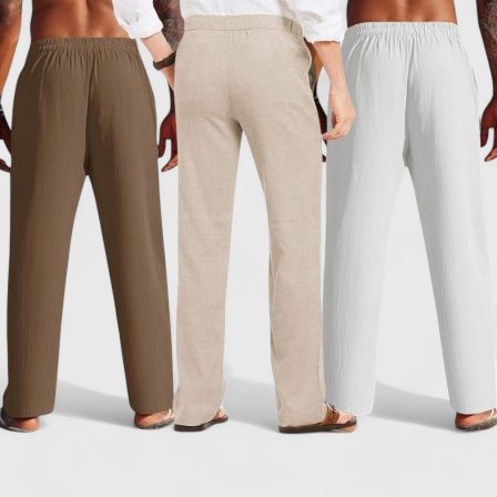 Combo of 3 Linen Loose Fit Men Pant White-Light Beige and Brown