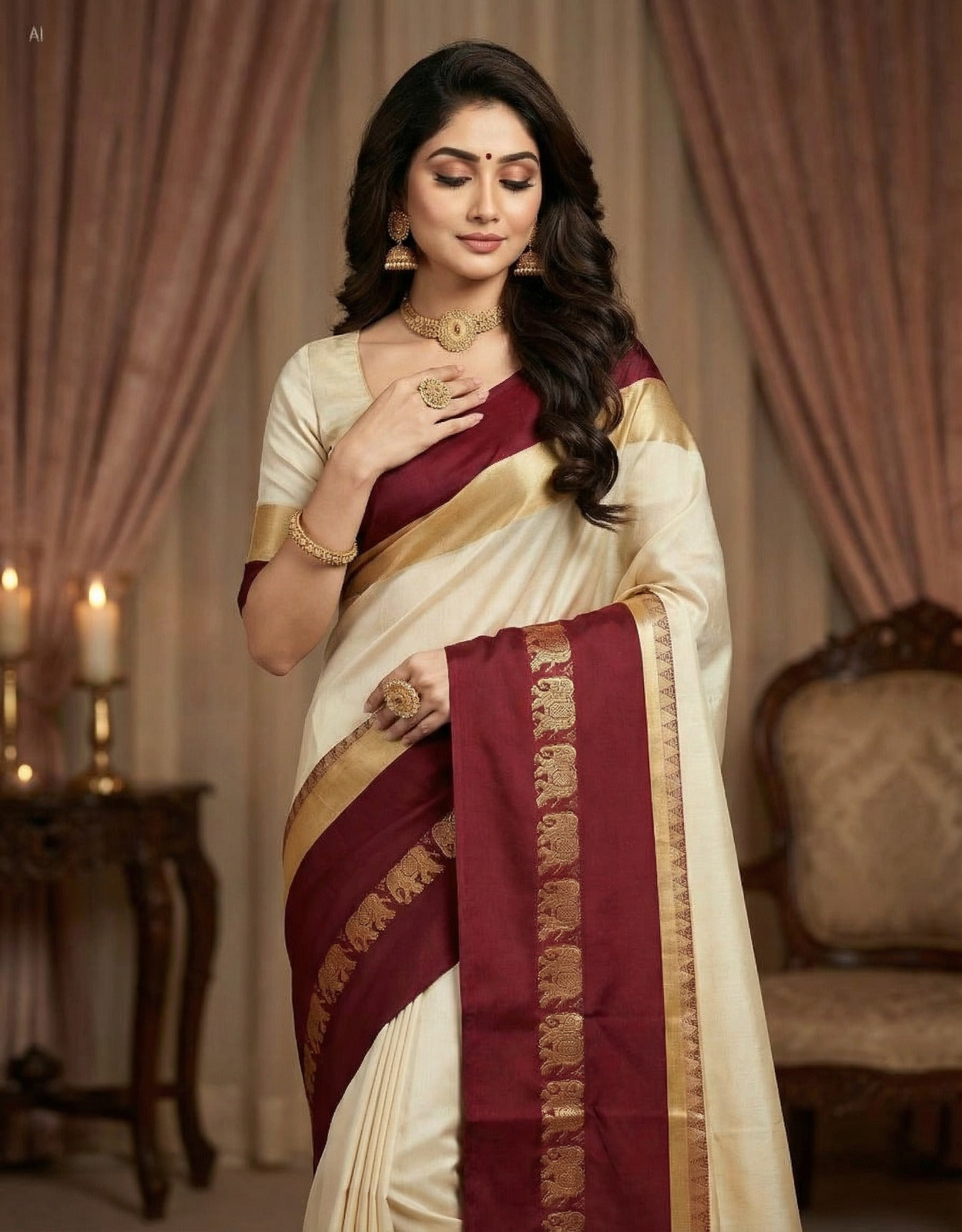 Tussar & Saliyum Soft Cotton Silk Emerald Bloom Saree For Women