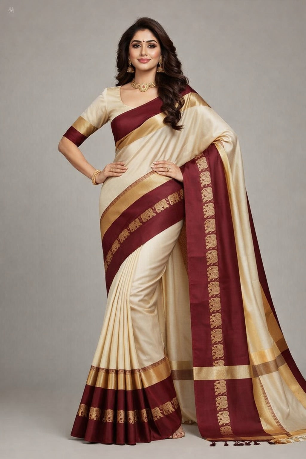 Tussar & Saliyum Soft Cotton Silk Emerald Bloom Saree For Women