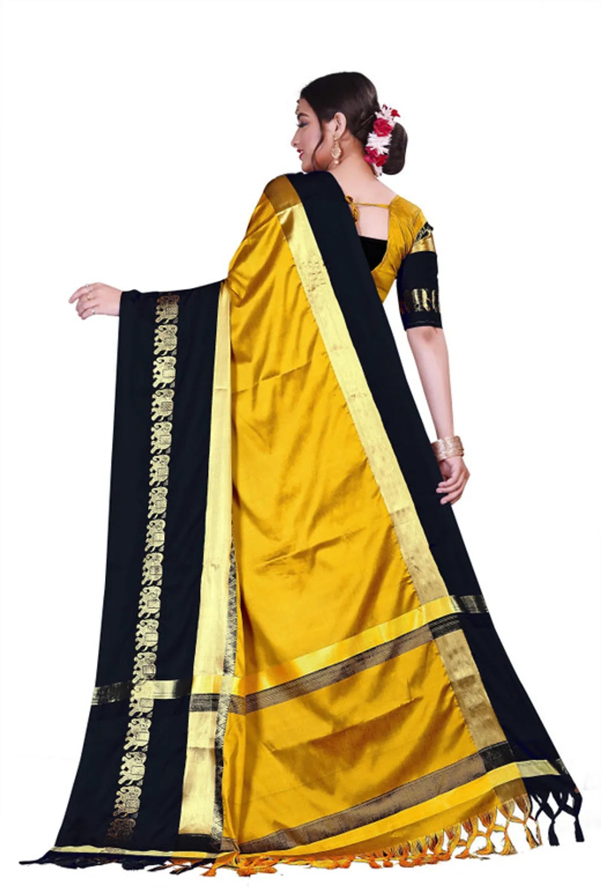 Gold & Black  Soft Cotton Silk Sunburst & Shadow Saree For Women