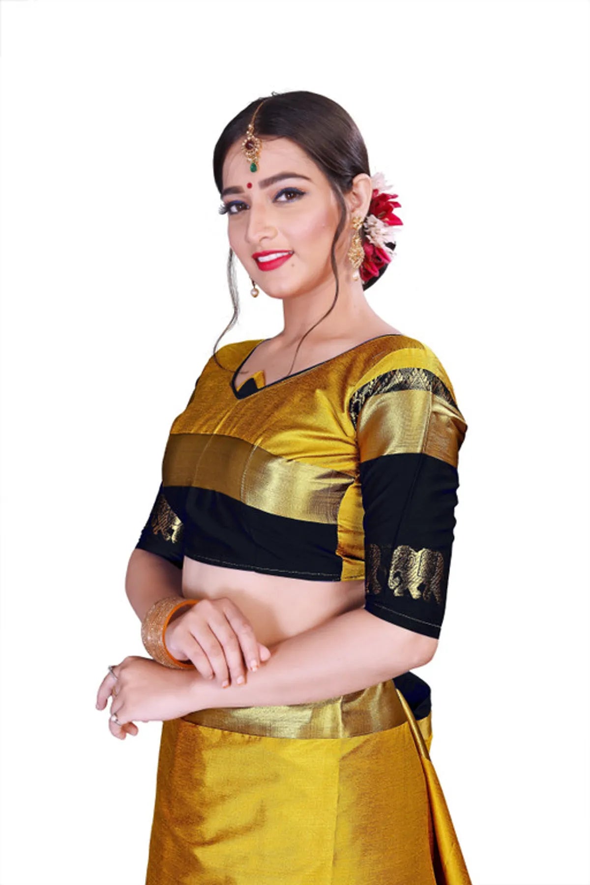 Gold & Black  Soft Cotton Silk Sunburst & Shadow Saree For Women